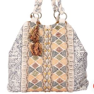 Beads and shells embroidered tote bag